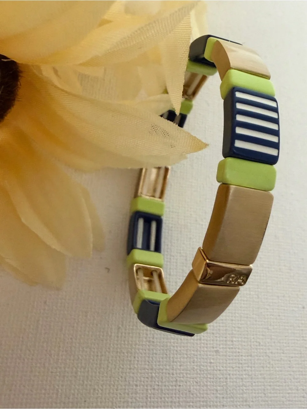Roxanne Assoulin Authentic Blue, Lime & Gold  Stretch Bracelet NEW